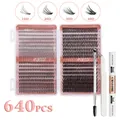 640 Stück DIY Wimpern-Cluster-Set mit 10D-40D Dichte, Bond & Seal und Pinzetten-Werkzeug - 10D-40D Gemischte Wimpern (Mit Weißen Werkzeugen)