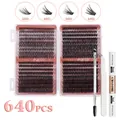 DIY Cluster Wimpern Set mit 640 Stk. 30D-60D Volumen Mix und Applikationswerkzeug - 30D-60D Gemischte Wimpern (Mit Weißen Werkzeugen)