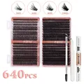 640pcs DIY lash cluster set with bond, seal, tweezers and brush in 8-16mm D-curl - 50D-100D Mixed Lashes (With White Tools)