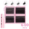 640 PCS DIY eyelash cluster kit with D-curl lashes, pink glue, tweezers, and brush set - 50D-100D Mixed Density Set With Glue (JMS-207+Kit)