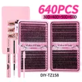 640pcs DIY cluster lash extension kit with 9-16mm mixed lashes, bond, seal, and tweezers - 30D-60D Eyelash and Full Tool Set (DIY-TZ158)