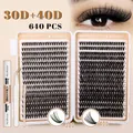 Wimpernverlängerung Set mit 640 Clustern in 30D und 40D inklusive Kleber und Pinzette - 30D+40D Dichte Kombination Mit Werkzeug Kit