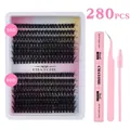 280pcs DIY individual lash clusters kit with 9-15mm extensions, bond, seal and tweezers - Diy-set-638+ Pink Tool Set