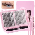 Pink DIY lash extension kit with 8-18mm segment lashes, tweezers, brush and bond seal - Diy-jms-208+ Pink Glue Three-piece Set