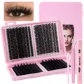 DIY Cluster-Wimpern-Set mit 8-18mm Segmenten, Pinzette, Bürste, Bond und Versiegelung - Diy-jms-210+ Rosa Kleber 3-teiliges Set