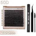 Kit d'extension de cils 50D individuels 10-18mm avec colle et scellant de finition - Densité 50D / Kit avec Outils (Noir)