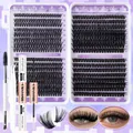 DIY cluster lashes set with individual segments, bond & seal glue, tweezers and brush - Voluminous Natural Style (DIY-TZ164)