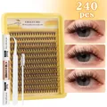 DIY cluster lashes extension kit with 240pcs lashes, bond and seal glue, and tweezers - Dense Style With Tools (DIY-SET-644+Tools)