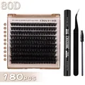 Kit d'extension de cils DIY avec 180 faux cils 80D, colle Bond & Seal et une pince - Densité 80D / Kit avec Outils (Noir)