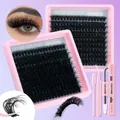 Kit ciglia finte fai-da-te con ciuffetti neri, colla Bond & Seal, pinzetta e spazzola - Stile DIY 618 Con Combo Strumenti Colla Rosa (DIY-SET-618)