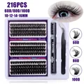 DIY cluster eyelash extension kit with 216 lashes, dual-end bond and seal glue, and tweezers - 60D+80D+100D Mixed Style