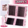 DIY cluster lashes set with 560pcs mixed 30D-60D volume and professional applicator kit - Diy-jms-230+ Pink Tool Set (3 Pieces)