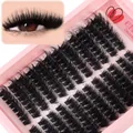 Dense individual cluster eyelashes in pink case with natural curled effect and application view - Single Box Style 600 (DIY-SET-600)