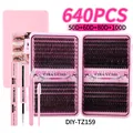 DIY cluster eyelash extension kit 640pcs with pink bond seal glue and applicator tool - 50D-100D Eyelash and Full Tool Set (DIY-TZ159)