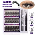 DIY cluster lash kit with 240pcs 30D 40D 50D segments, bond and seal, plus tweezers - 30D+40D+50D Mixed Style