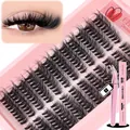 DIY cluster lashes set with pink tweezers, Bond & Seal glue, and 216 thick lash clusters - Pink Glue Tweezer Set 597 (DIY-SET-597)