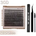 Kit d'extension de cils 30D avec 200 grappes de 10-18mm, colle bond seal et pince - Kit 30D Avec Outils Noirs (DIY-SET-611)