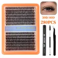 DIY 280 clusters eyelash kit with 30D/40D density, bond, seal, and tweezers - Natural Thick Grafting Kit (DIY-SET-607)