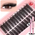 DIY cluster eyelash extension kit with dense black lashes, bond and seal glue, and pink tweezers - Pink Glue Tweezer Set 598 (DIY-SET-598)