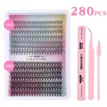 DIY cluster lashes set 280pcs with bond seal glue tweezers and brush for home lash extension - 10D and 20D Density Style and Pink Glue Tools Kit (DIY-SET-636+粉色胶水三件套)