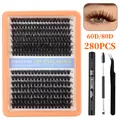 DIY eyelash extension kit with 280 clusters and bond seal glue set 10mm to 20mm - Diy-set-609 + Black Double-ended Glue + Double-ended Eyebrow Brush + Pointed Tweezers