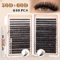DIY Cluster Lashes Set mit 640 Stück 50D 60D 8-18mm inklusive Zubehör und Pinzette - 50D+60D Dichte Kombination Mit Werkzeug Kit