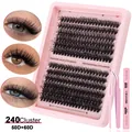 DIY cluster lashes set with 240 clusters, tweezers and bond and seal in pink theme - 50D+60D With Tools (DIY-SET-641)