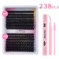 DIY individual eyelash extension kit with 238 clusters, pink bond and seal, and tweezers - 80D+100D Density with Tool Kit (DIY-SET-639)