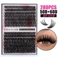 DIY lash extension kit featuring 280 clusters of 50D and 60D natural black eyelashes - 50D and 60D Dense Style (DIY-TZ170)