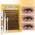 240pcs cluster lash kit with 10D/30D lashes, applicator, brush, and 2-in-1 bond and seal - Exaggerated Style With Tools (DIY-SET-645+Tools)