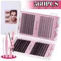 DIY Cluster Lashes Kit with 560PCS, Mixed 10D-40D Density, Tweezers and Lash Bond - Diy-jms-229+ Pink Tool Set (3 Pieces)