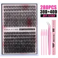 DIY 280 clusters eyelash extension kit with 30D/40D mixed lengths and tools - 30D and 40D Dense Style and Pink Tools (DIY-TZ169)