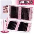 DIY cluster lashes kit with 560 pieces 50D-100D volume and lash bond and seal tools - Voluminous Style 50D-100D with Pink 3-Piece Tool Set (DIY-JMS-231 + Pink 3-Piece Tool Set)