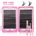 DIY cluster lashes set with 50D 60D volume extensions and pink tools kit - 50D And 60D Lash Extension Kit With Tools