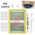 DIY eyelash extension kit with 240 clusters of 10D black lashes and dual-ended bond seal - 10D Cluster Lashes (With Tool Set) / 8-16mm Mixed Size