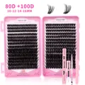 DIY cluster lashes extension kit with 80D 100D lashes, bond seal glue and pink tweezers - 80D And 100D Lash Extension Kit With Tools