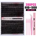 DIY cluster eyelash extension kit with 280 pcs 80D 100D lashes tweezers and bond seal - 80D and 100D Dense Style and Pink Tools (DIY-TZ171)