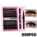 DIY eyelash extension kit with 238 clusters, 80D 100D density, bond and seal, and tweezers - Diy-set-675 [80d+100d] 238 Clusters