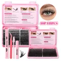Kit d'extension de cils avec 418 grappes, colle, dissolvant et pince rose - Densité 40 Rangées (418 Grappes) - Avec Kit d'Outils