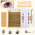 DIY cluster eyelash kit with 144pcs 13mm segments, bond seal, and precision tweezers - Medium Length Style (DIY-SET-697)