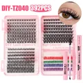 392-piece DIY individual eyelash cluster set with glue and tweezers in pink case - With Pink Tools Style (DIY-TZ040)