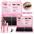 Kit d'extension de cils DIY de 418 pièces avec colle, scellant et pince de précision - Densité 60 Rangées (418 Grappes) - Avec Kit d'Outils