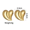 Detailed view of 18K gold plated heart stud earrings with size 2.3x2.4cm and 6g weight - 3D Puffy Pleated Streamlined Heart (E813)