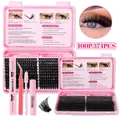 Kit d'extension de cils 30D/100D avec faux cils noirs et applicateur rose professionnel - Densité 100 Rangées (374 Grappes) - Avec Kit d'Outils