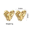 Detailed view of 18K gold plated heart earrings with crinkled texture and size markings - Pleated Textured Retro Heart Style (E796)