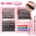 600pcs DIY cluster lash extensions kit with colorful mixed fibers and bond seal set - With Pink Tools Style (DIY-TZ041)