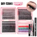 600pcs DIY colorful lash clusters set with 9-16mm individual lashes and bond seal glue kit - With Black Tools Style (DIY-TZ041)