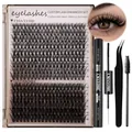 DIY eyelash extension kit with 300 clusters, dual-ended bond and seal glue, and tweezers - DIY-SET-680 And Black Tool Set