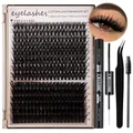 Kit d'extension de cils DIY avec grappes 10mm-18mm, colle bond & seal et une pince - DIY-SET-681 Et Ensemble d'Outils Noir
