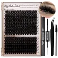 Kit d'extension de cils 10-18mm avec colle double embout, pince et brosse spirale - DIY-SET-682 Et Ensemble d'Outils Noir